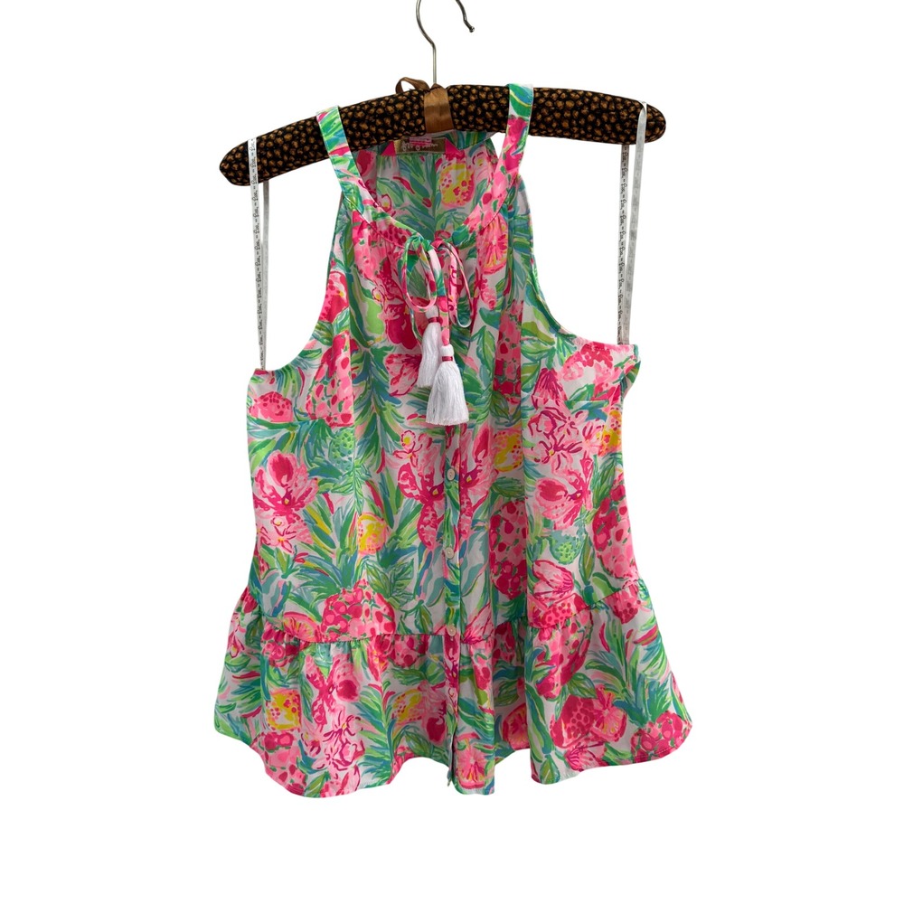 Lilly Pulitzer Pear Necessities Pink Green Tropical Floral Halter Top Small